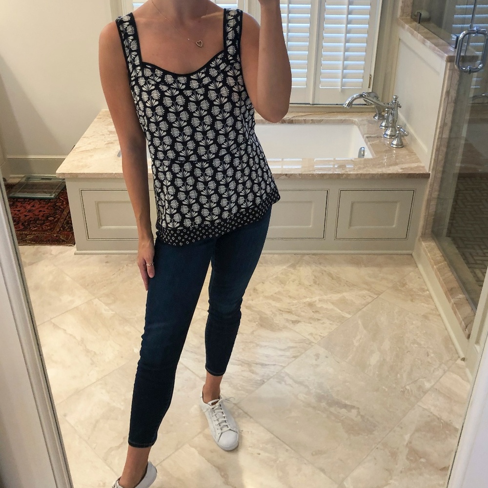 Ecru, size medium, 100% silk black & white top